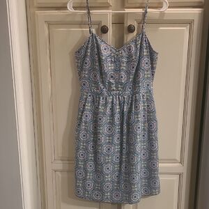 J. Crew Blue Mosaic Print Spaghetti Strap Mini Dress